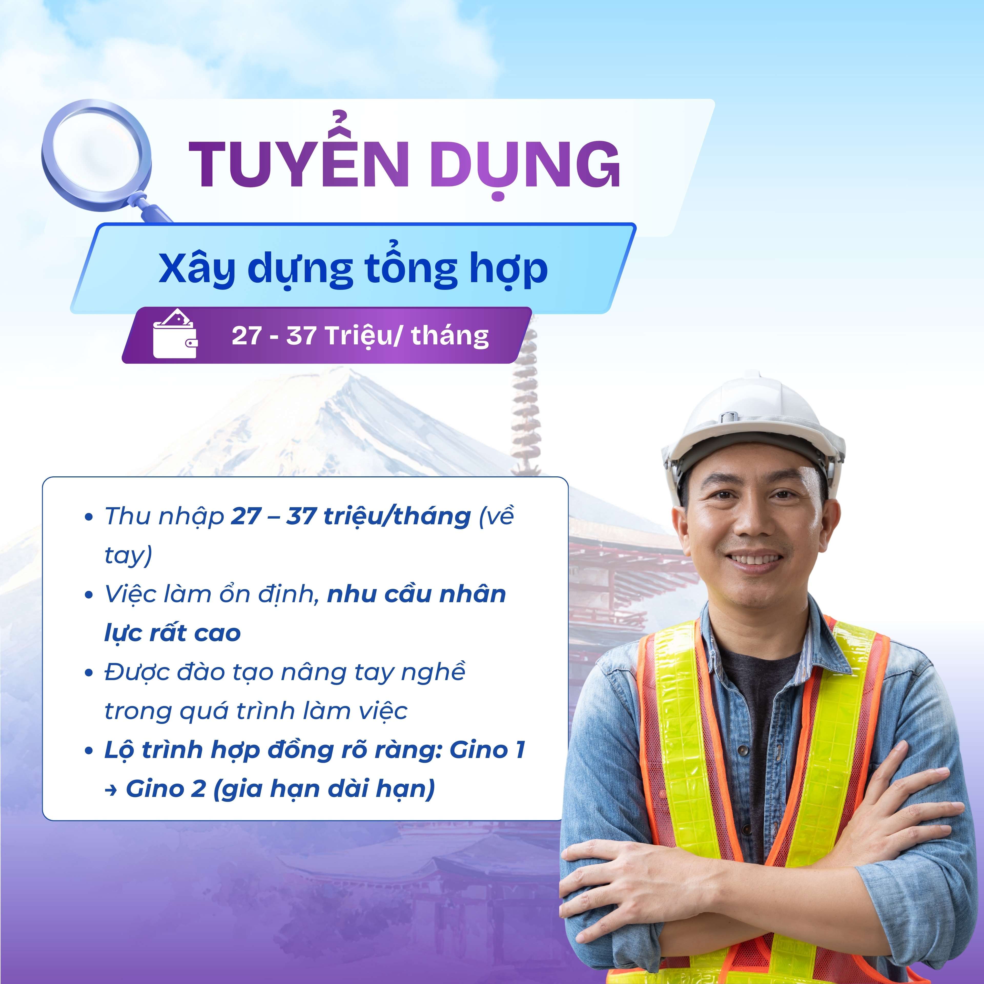 Tuyển dụng Thực tập sinh Xây dựng tổng hợp Nhật Bản