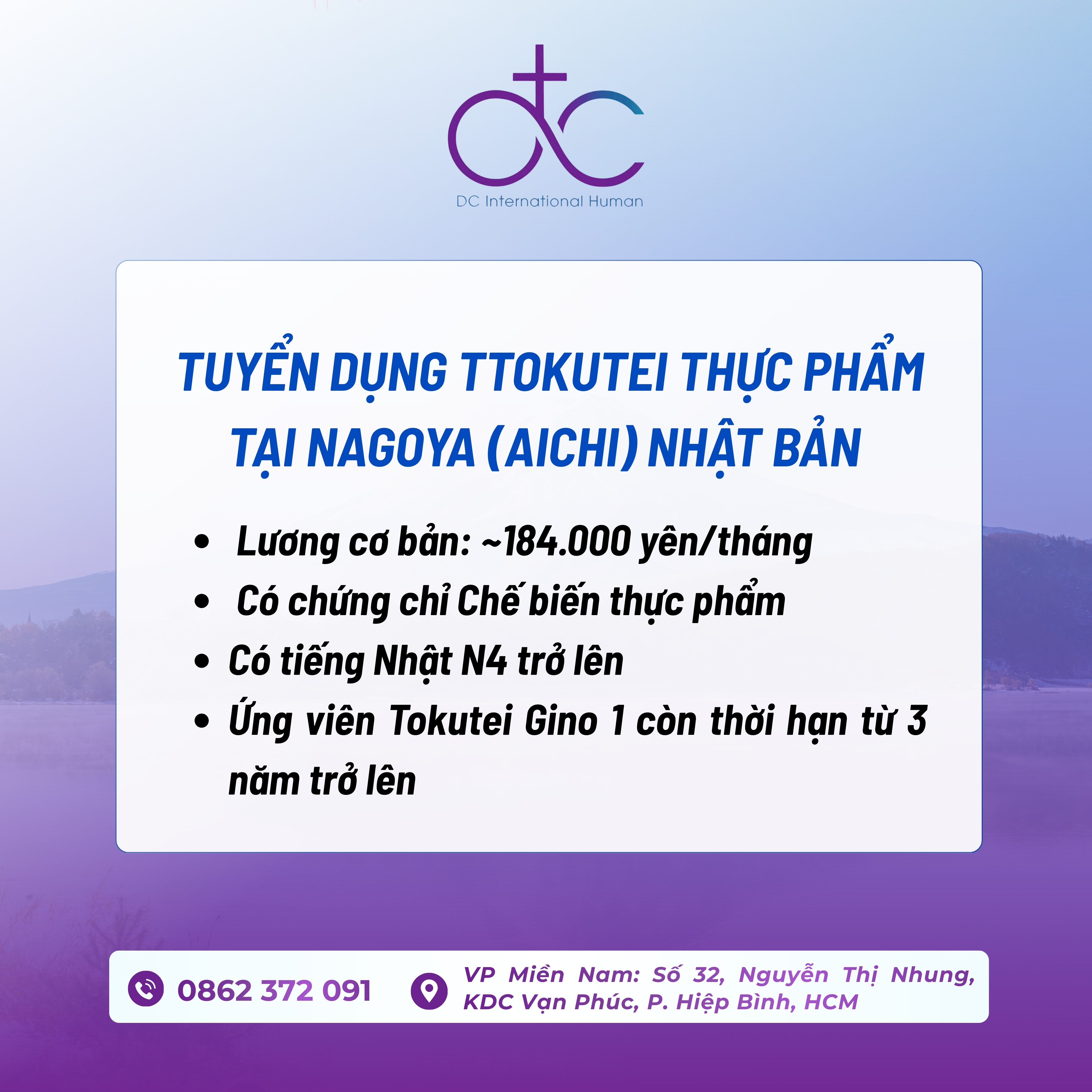 Tuyển dụng Tokutei Thực phẩm tại Nagoya (Aichi) Nhật Bản