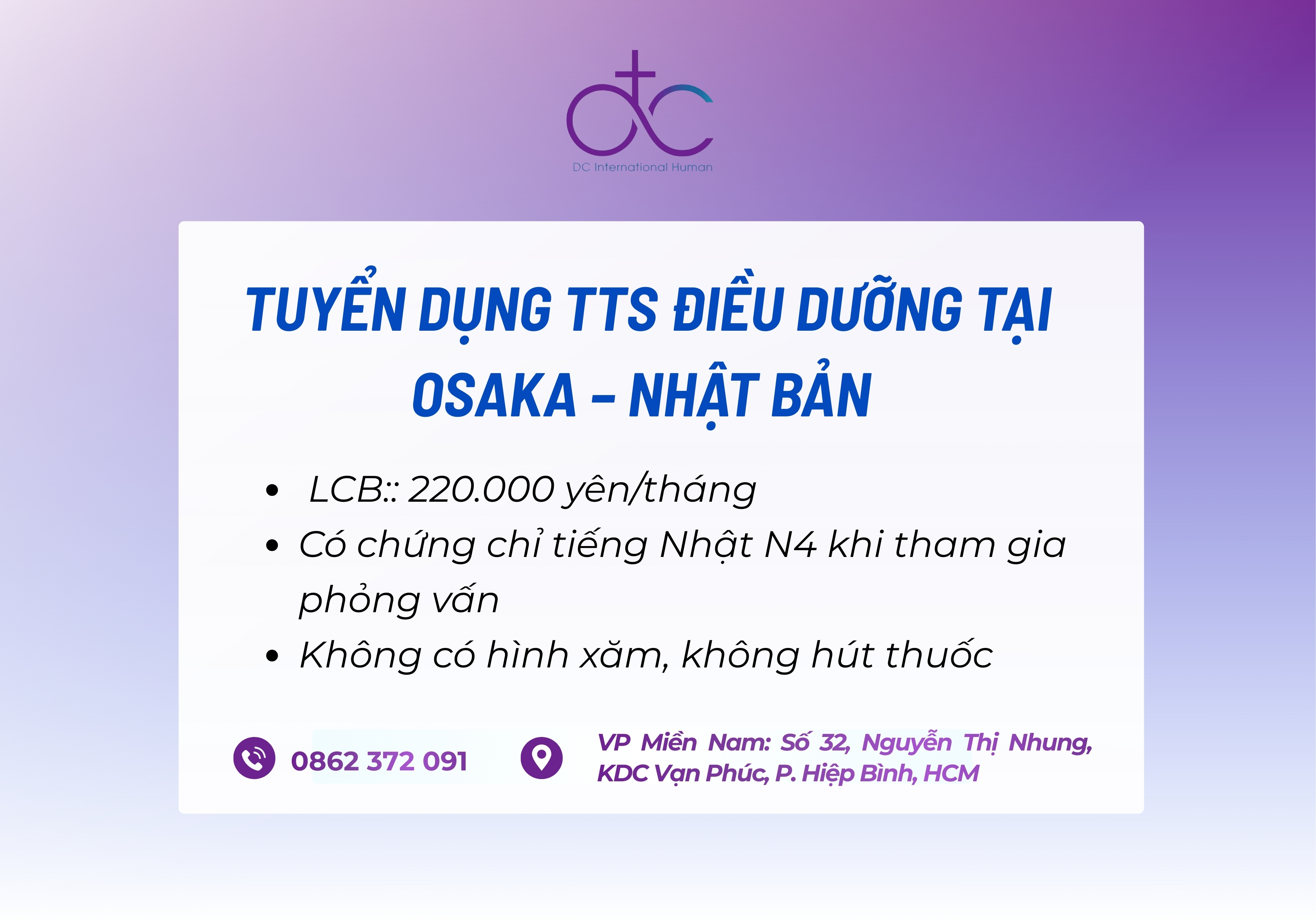 Tuyển Điều Dưỡng Chăm Sóc Y Tế Tại Osaka – Nhật Bản | Lương 220.000 Yên/Tháng